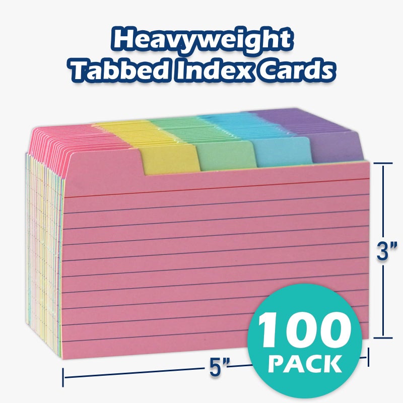 Olivo 100 Pack Tabbed Index Cards 3x5 Lined Index Card Dividers with Tabs 3 "" x 5 "", Colored, 220 GSM Thick Paper - Image 2